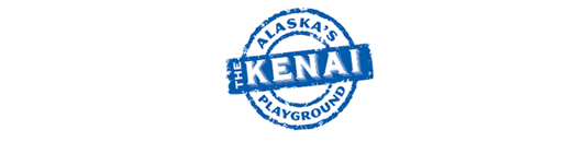 Stamp graphic featuring the text "The Kenai" and "Alaska's Playground" in blue.